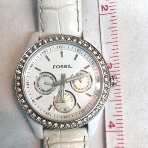 Fossil Chronograph & Crystal Watch w Leather Band